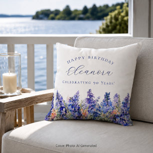 90th Birthday July Birth Flower Gift Custom Cushion