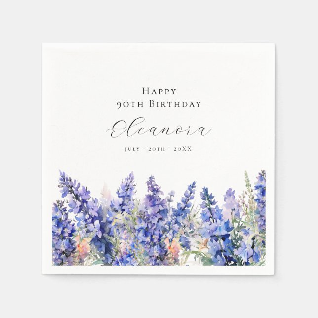 90th Birthday July Birth Flower Larkspur Custom Napkin (Front)