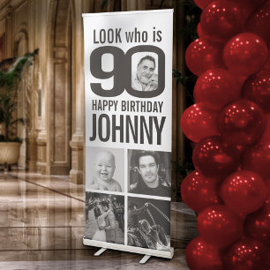 90th birthday look 90 custom photos name mono retractable banner