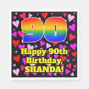 90th Birthday: Loving Hearts Pattern, Rainbow # 90 Napkin