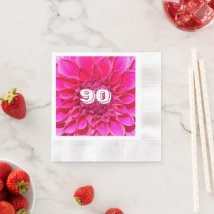 90th Birthday Milestone Pink Dahlia Floral Napkin