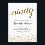90th Birthday Modern Gold Confetti Dots Script Invitation<br><div class="desc">Modern Gold Confetti Dots Script 90th Birthday Invitation
The design features 'ninety' in a modern elegant script and gold confetti dots accent.
If you would like to customise the text 'ninety' to another age,  feel free to email us at panggadesigns@gmail.com.</div>