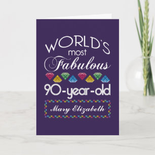 90th Birthday Most Fabulous Colorful Gems Purple Card
