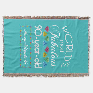 90th Birthday Most Fabulous Colourful Gem Throw Blanket