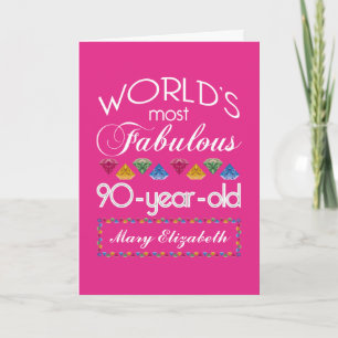 90th Birthday Most Fabulous Colourful Gems Pink Card