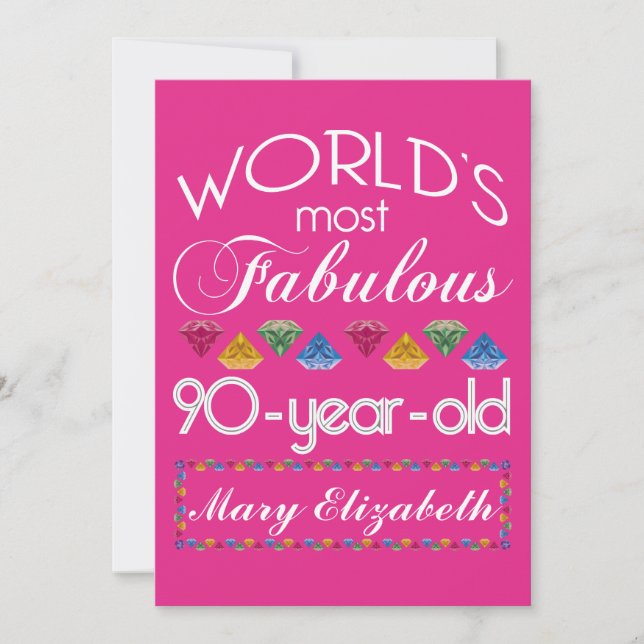 90th Birthday Most Fabulous Colourful Gems Pink Invitation (Front)