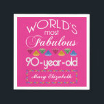 90th Birthday Most Fabulous Colourful Gems Pink Napkin<br><div class="desc">Celebrate the milestone birthday of your favourite senior citizen with this fun gift reminding them of how fabulous they are. White and grey lettering on deep pink background. Colourful diamond-cut gems in rainbow tones serve as accent. Customise with names, initials or other text. This series is in increments of 5...</div>