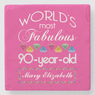 90th Birthday Most Fabulous Colourful Gems Pink Stone Coaster