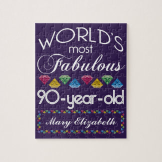 90th Birthday Most Fabulous Colourful Gems Purple Jigsaw Puzzle