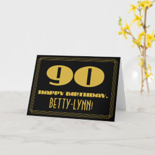 90th Birthday: Name + Art Deco Inspired Look "90" Card