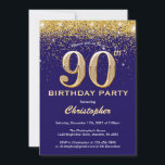90th Birthday Navy Blue and Gold Glitter Confetti Invitation<br><div class="desc">90th Birthday Navy Blue and Gold Glitter Confetti Birthday Invitation. For further customisation,  please click the "Customise it" button and use our design tool to modify this template.</div>