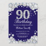 90th Birthday Navy Blue and Silver Diamond Invitation<br><div class="desc">90th Birthday Invitation. Navy Blue and Silver Rhinestone Diamond. Elegant Birthday Bash invite. Adult Birthday. Women Birthday. Men Birthday. For further customisation,  please click the "Customise it" button and use our design tool to modify this template.</div>