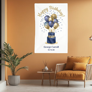 90th Birthday Navy Blue Balloon Cake Banner
