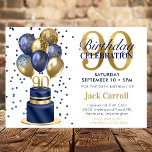 90th Birthday Navy Blue Balloon Cake Invitation<br><div class="desc">This fabulous men's 90th birthday navy blue cake invitation featuring a 2-layer navy blue and gold cake with navy blue and gold balloons and the number 90 in gold would be perfect for celebrating your husband, brother, dad, friend, uncle, grandfather, great grandfather. It is traditional and classic while being fresh,...</div>