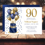 90th Birthday Navy Blue Balloon Cake Invitation<br><div class="desc">This fabulous men's 90th birthday navy blue cake invitation featuring a 2-layer navy blue and gold cake with navy blue and gold balloons and the number 90 in gold would be perfect for celebrating your husband, brother, dad, friend, uncle, grandfather, great grandfather. It is traditional and classic while being fresh,...</div>