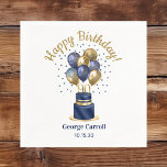 90th Birthday Navy Blue Balloon Cake Napkin<br><div class="desc">These fabulous men's 90th birthday party paper luncheon napkins featuring a 2-layer navy blue and gold cake with navy blue and gold balloons, the number 90 in gold would be perfect for celebrating your loved one turning 90. They're traditional and classic while being fresh, modern and contemporary. They'll look fabulous...</div>