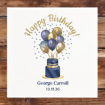 90th Birthday Navy Blue Balloon Cake Napkin<br><div class="desc">These fabulous men's 90th birthday party paper dinner napkins featuring a 2-layer navy blue and gold cake with navy blue and gold balloons, the number 90 in gold would be perfect for celebrating your loved one turning 90. They're traditional and classic while being fresh, modern and contemporary. They'll look fabulous...</div>