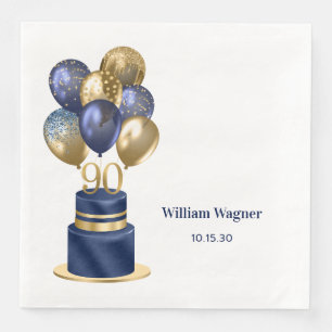 90th Birthday Navy Blue Balloon Cake Napkin