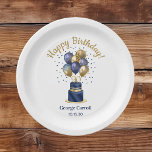 90th Birthday Navy Blue Balloon Cake Paper Plate<br><div class="desc">These modern 90th birthday party 7" paper plates featuring a 2-layer navy blue and gold cake with navy blue and gold balloons, the number 90 in gold and the guest of honour's name and the party date would be perfect for celebrating your husband, brother, dad, uncle, grandfather, great grandfather, friend....</div>