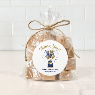 90th Birthday Navy Blue Balloon Cake Thank You Classic Round Sticker