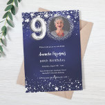 90th birthday navy blue silver stars photo luxury invitation<br><div class="desc">A modern,  stylish photo invitation for a 90th birthday party.  A navy blue background,  decorated with stars. The blue colour is uneven. Personalise and add your photo and party details.</div>