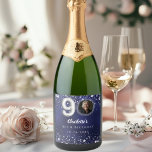 90th birthday navy blue silver stars photo sparkling wine label<br><div class="desc">90th Birthday Navy Blue & Silver Stars Custom Photo Wine Label Celebrate 90 in sparkling style! This elegant uneven coloured navy blue wine label with silver stars is the perfect personalised touch for your milestone celebration. Featuring space for your custom photo, name, and party details, it turns any bottle into...</div>