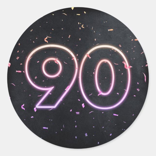 90th Birthday Neon Sign On Black  Classic Round Sticker (Front)