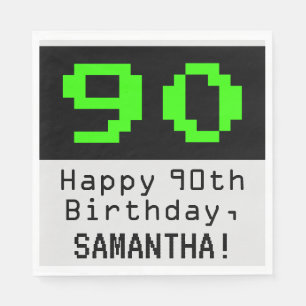 90th Birthday - Nerdy / Geeky Style "90" & Name Napkin