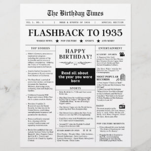 90th Birthday Newspaper 1935 Monotone 