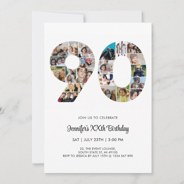 90th Birthday Number 90 Custom Photo Collage Invitation (Front)