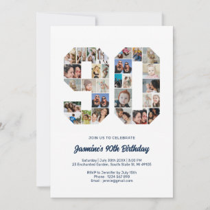 90th Birthday Number 90 Custom Photo Collage Invitation