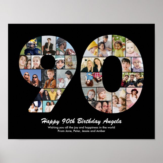 90th Birthday Number 90 Photo Collage Gift Poster (Front)