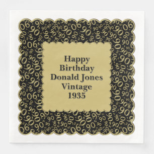 90th Birthday Number Pattern Scallops Black/Gold Napkin