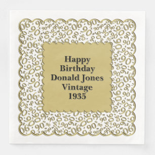 90th Birthday Number Pattern Scallops Gold/White Napkin