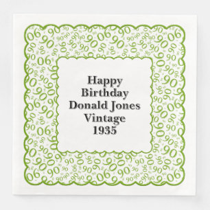 90th Birthday Number Pattern Scallops Green/White Napkin