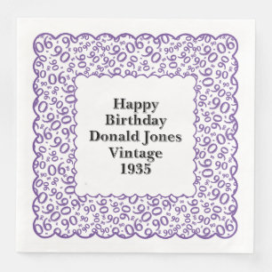 90th Birthday Number Pattern Scallops Purple/White Napkin