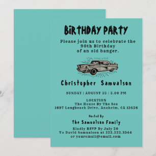 90th Birthday Old Banger Car Enthusiast Vintage Invitation