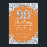 90th Birthday Orange and Silver Diamond Invitation<br><div class="desc">90th Birthday Invitation. Orange and Silver Rhinestone Diamond. Elegant Birthday Bash invite. Adult Birthday. Women Birthday. Men Birthday. For further customisation,  please click the "Customise it" button and use our design tool to modify this template.</div>