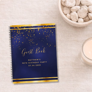 90th Birthday Party 90 dark blue gold guest book