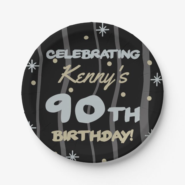 90th Birthday Party Add Your Name Paper Plate (Front)