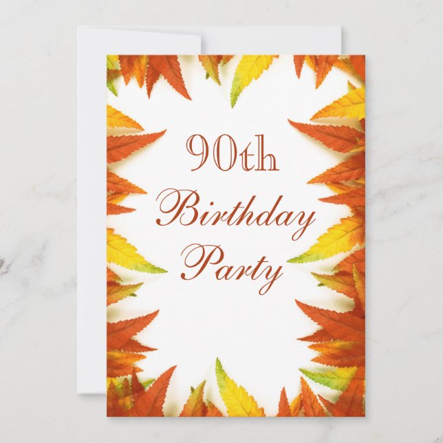 90th Birthday Party Autumn/Fall Leaves Invitation (Front)