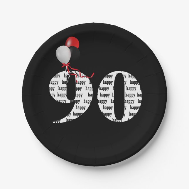 90th birthday party balloons paper plate (Front)