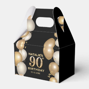 90th Birthday Party Black and Gold Balloons Favour Box