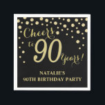 90th Birthday Party Black and Gold Diamond Napkins<br><div class="desc">90th Birthday Party Invitation with Black and Gold Glitter Diamond Background. Gold Confetti. Adult Birthday. Man or Woman Birthday. For further customisation,  please click the "Customise it" button and use our design tool to modify this template.</div>