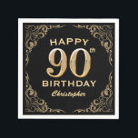 90th Birthday Party Black and Gold Glitter Frame Napkin<br><div class="desc">90th Birthday Party Black and Gold Glitter Frame Napkins. For further customisation,  please click the "Customise it" button and use our design tool to modify this template.</div>