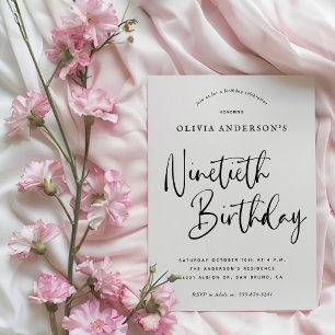 90th Birthday Party Black and White Typography Invitation