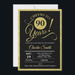 90th Birthday Party - Black Gold ANY AGE Invitation<br><div class="desc">90th birthday party invitation for men or women. Black and gold invite card featuring stylish retro typography script font. Cheers to 90 years! Can be customized to any age.</div>