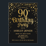 90th Birthday Party - Black & Gold Invitation<br><div class="desc">90th Birthday Party Invitation.
Elegant design in black and faux glitter gold. Features stylish script font and confetti. Message me if you need custom age.</div>