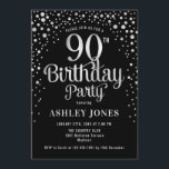 90th Birthday Party - Black & Silver Invitation<br><div class="desc">90th Birthday Party Invitation.
Elegant design in black and faux glitter silver. Features stylish script font and confetti. Message me if you need custom age.</div>