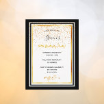90th birthday party black white gold invitation postcard<br><div class="desc">An elegant birthday party invitation card for a 90th birthday for both men and women. Templates for your information. Black and faux gold frames and golden confetti rain. Elegant white background, black and golden letters. The name is written with a modern hand lettered style script. Back: white background, confetti and...</div>